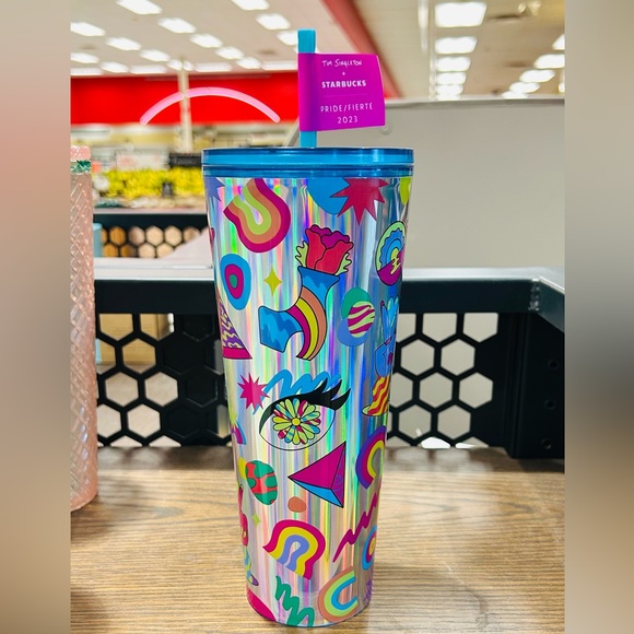 Starbucks Tim Singleton 2023 Pride Holographic Iridescent Cup Tumbler 24oz NWT - Picture 9 of 10